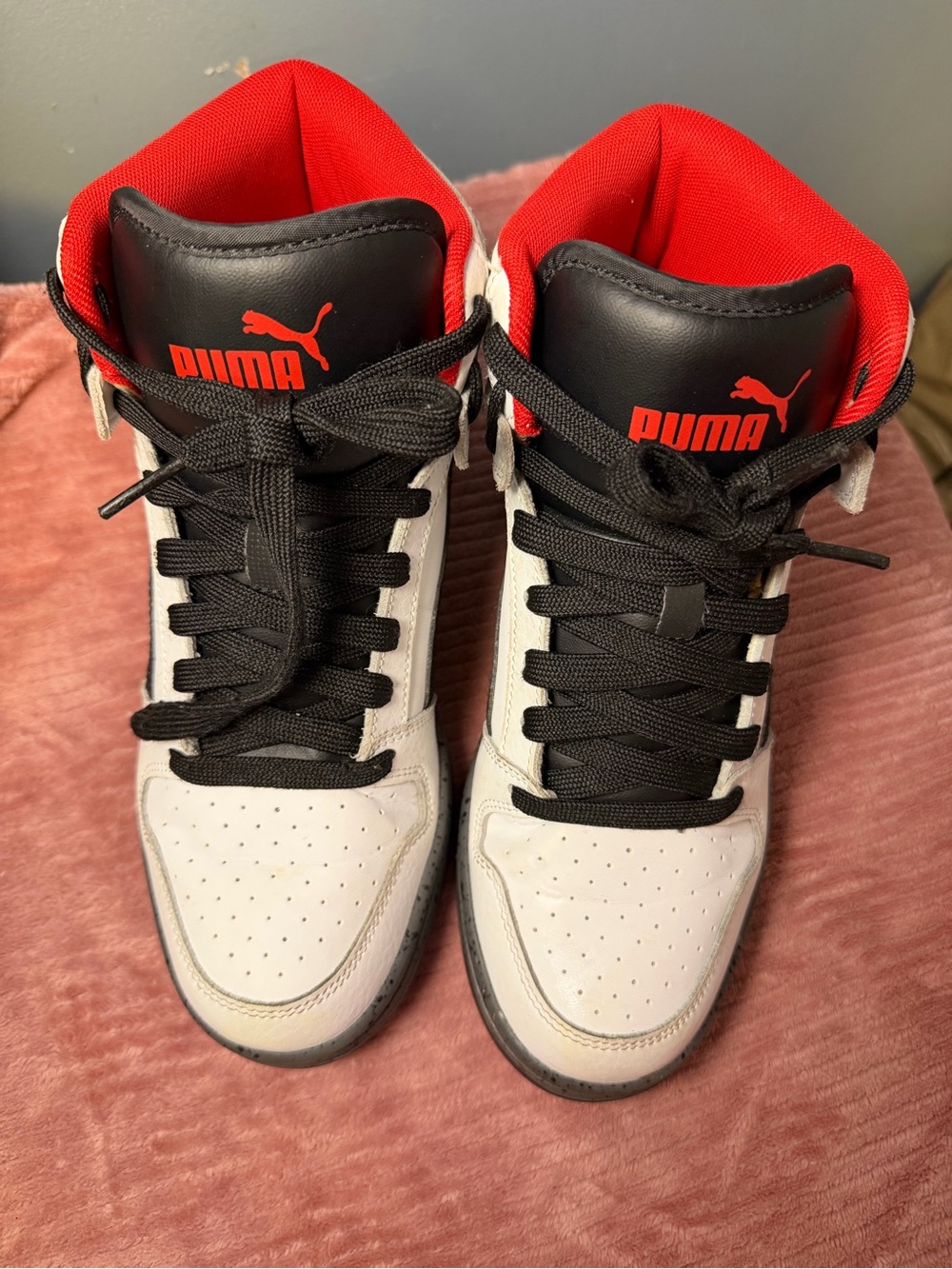 Puma White, Black & Red High-Top Sneakers